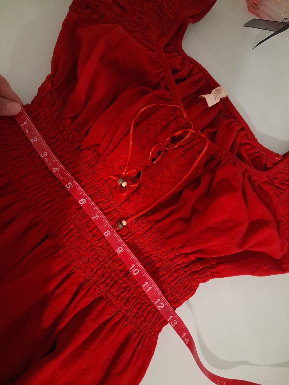 Red Peasant 100% Cotton Dress size Medium - Picture 3 of 10